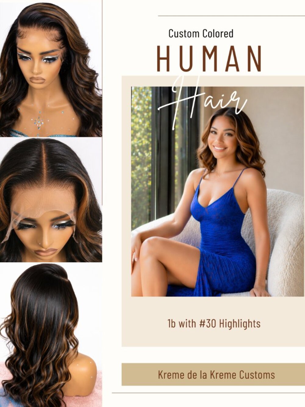 Pre-Plucked Natural 1b/30 Highlight Wig 22 in Bleached Knots Large Parting Area